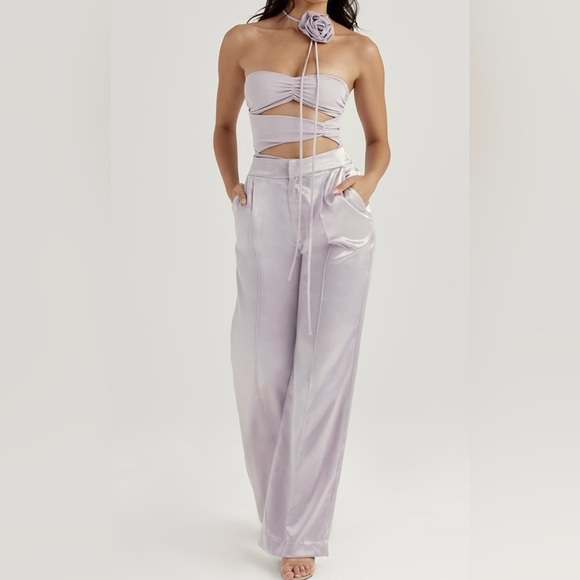 NWOT house of CB ALIVIA O GREY SATIN TROUSERS - Picture 13 of 16